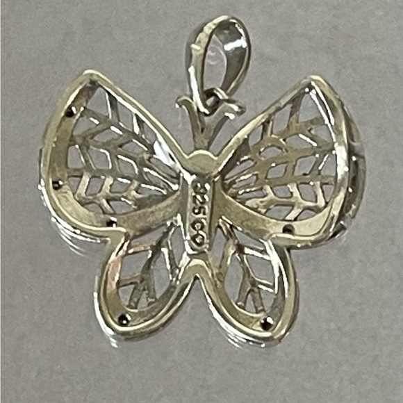 Vintage filigree, Sterling, silver butterfly pendant diamonds - Picture 8 of 12